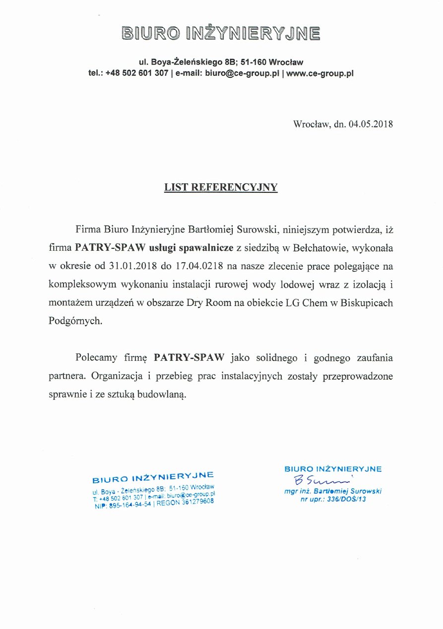 Referencje od Biuro Inżynieryjne