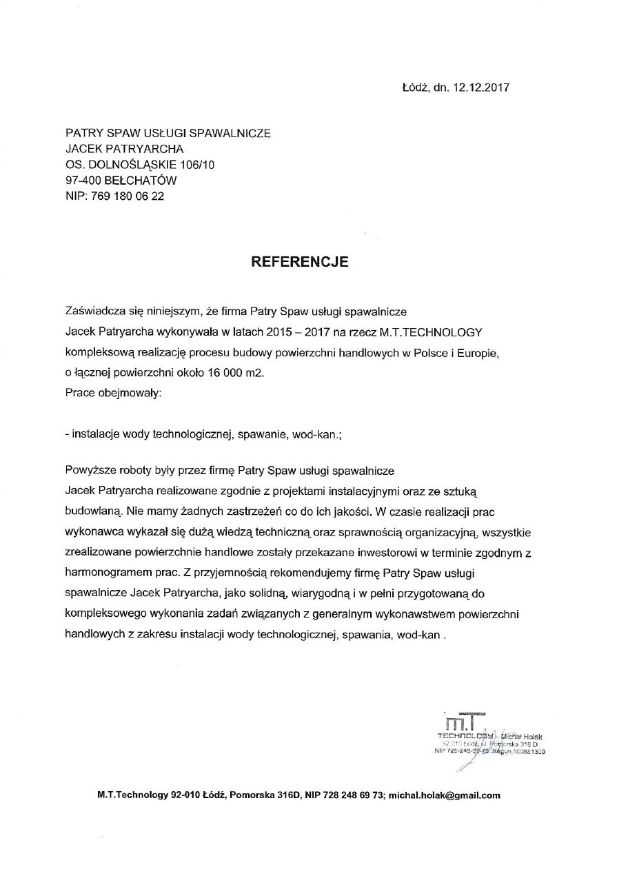 Referencje od M.T Technology